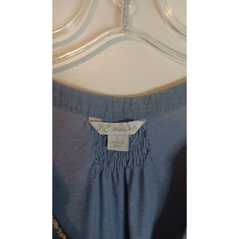 Khakis & Co Embroidered Button Up Shirt Blue Sz Large - Picture 2 of 6